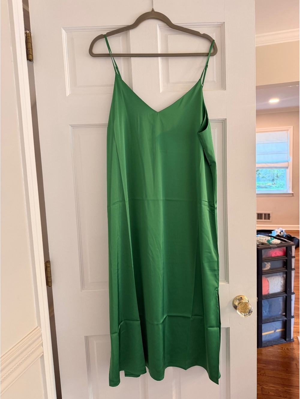 The Drop satin slip dress emerald green size XL